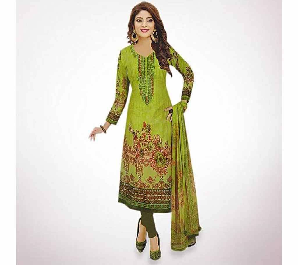 Unstitched Green Yellow Embroidery Cotton 3 Piece (Copy)