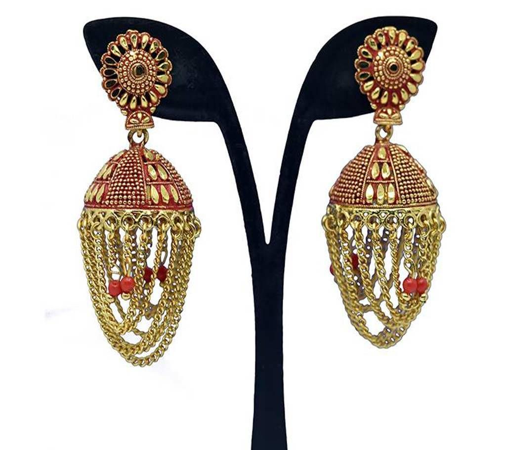 Gold Plated Red and Golden Indian Earring For Women