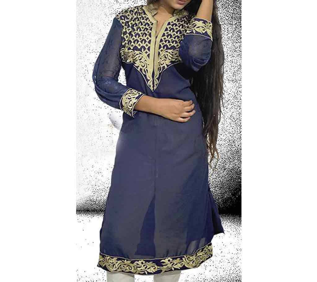 Blue & Golden Embroidery Stitched Kurti