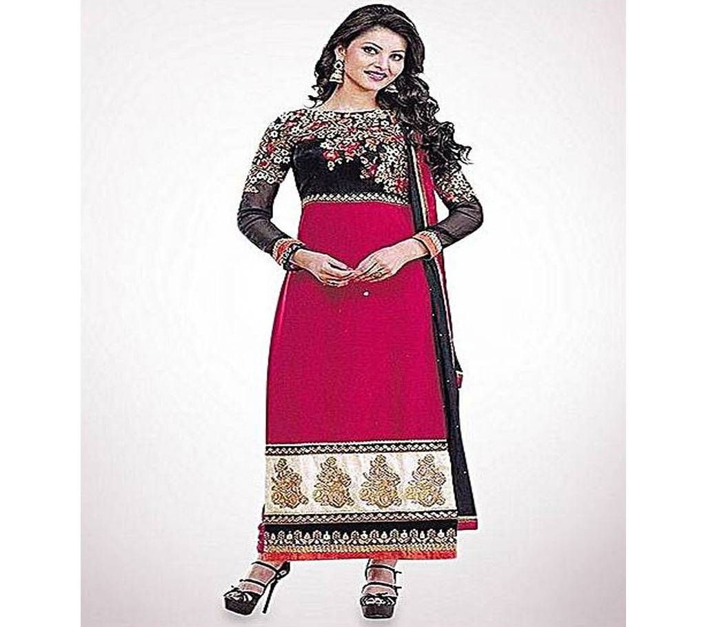 Unstitched Crimson and Black Cotton  Salwar Kameez for Women