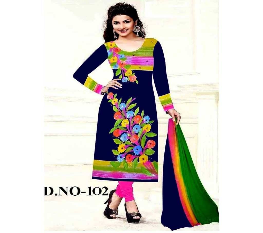 Unstitched Blue Cotton Printed Shalwar Kameez for Women