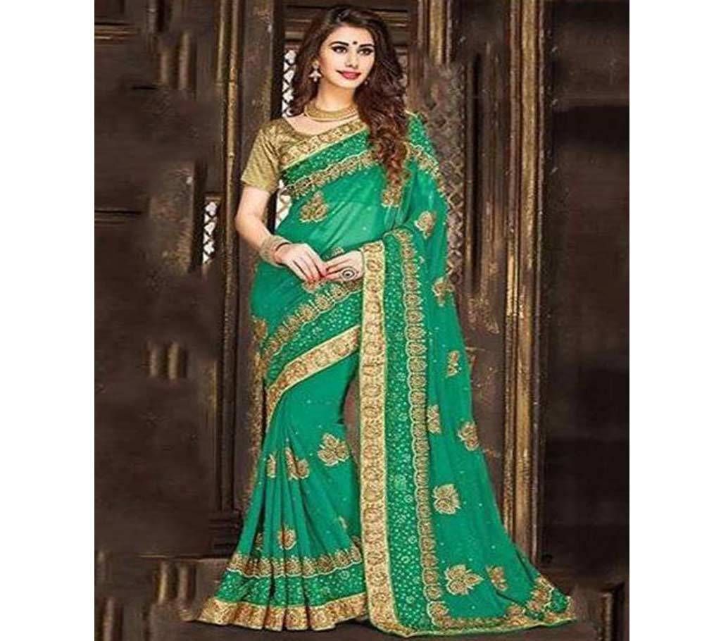 INDIAN GREEN GEORGETTE SAREE FOR WOMEN