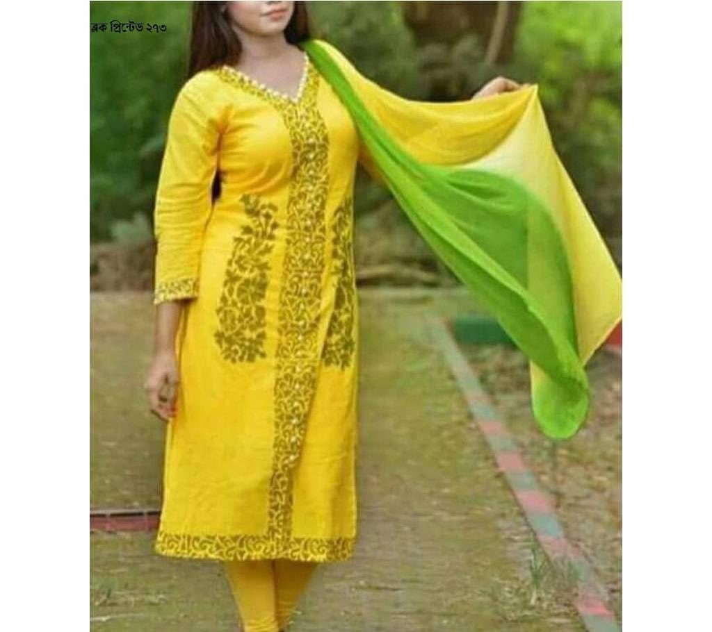 Unstitched block printed Rajdhani voyel cotton Salwar Kameez St block-273