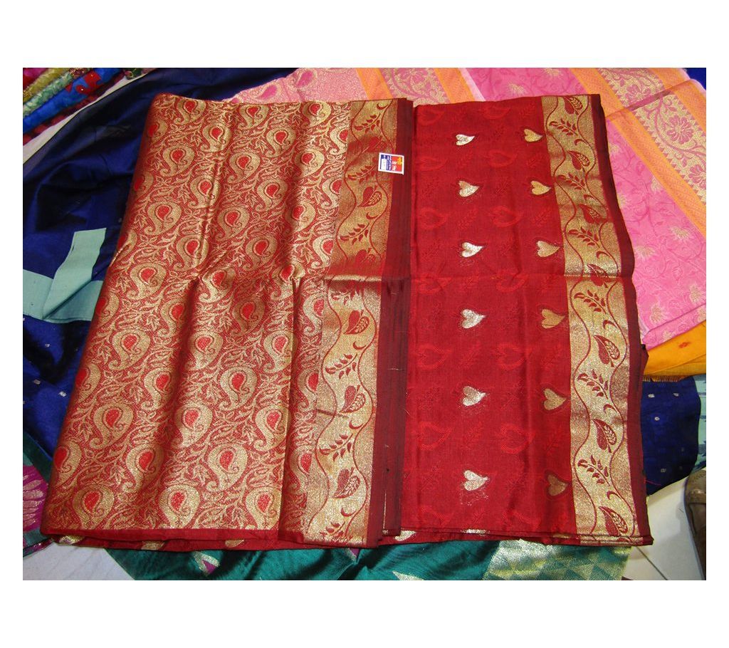 Red Zamdani Cotton Sharee exclusive love design