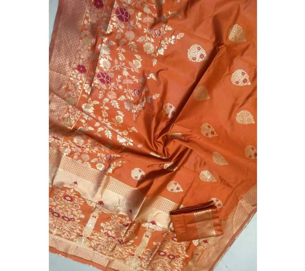 Banaras silk Sharee with blouse pice 4 Red orange with Gold Mix color paar