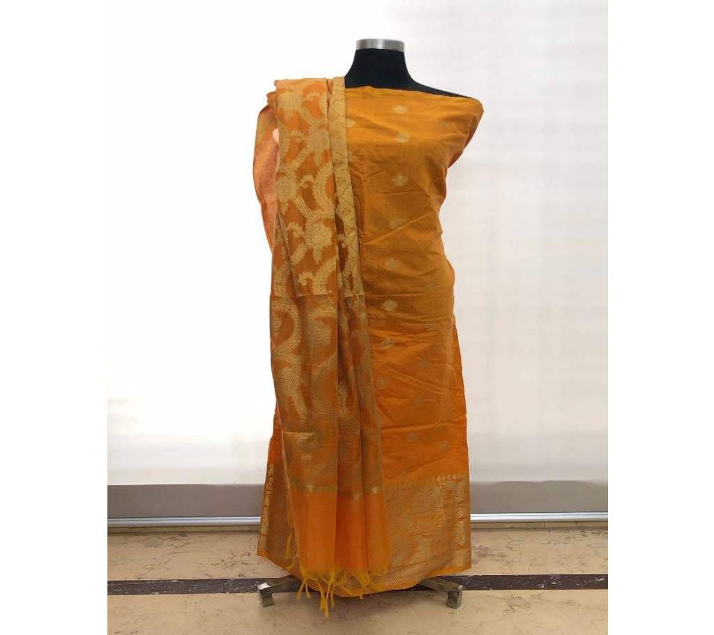 Indian Benaroshi Katan 2 PC - Yellow With Leaf Design