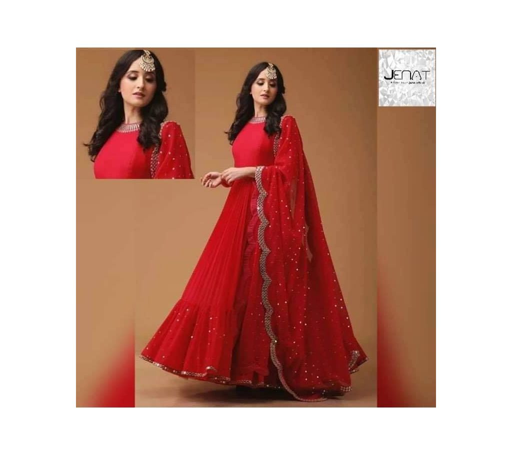 Unstitched Red Salwar Kameez For Women