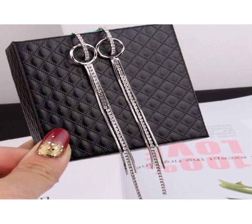 Fashion Long Alloy Rhinestone Tassel Earrings