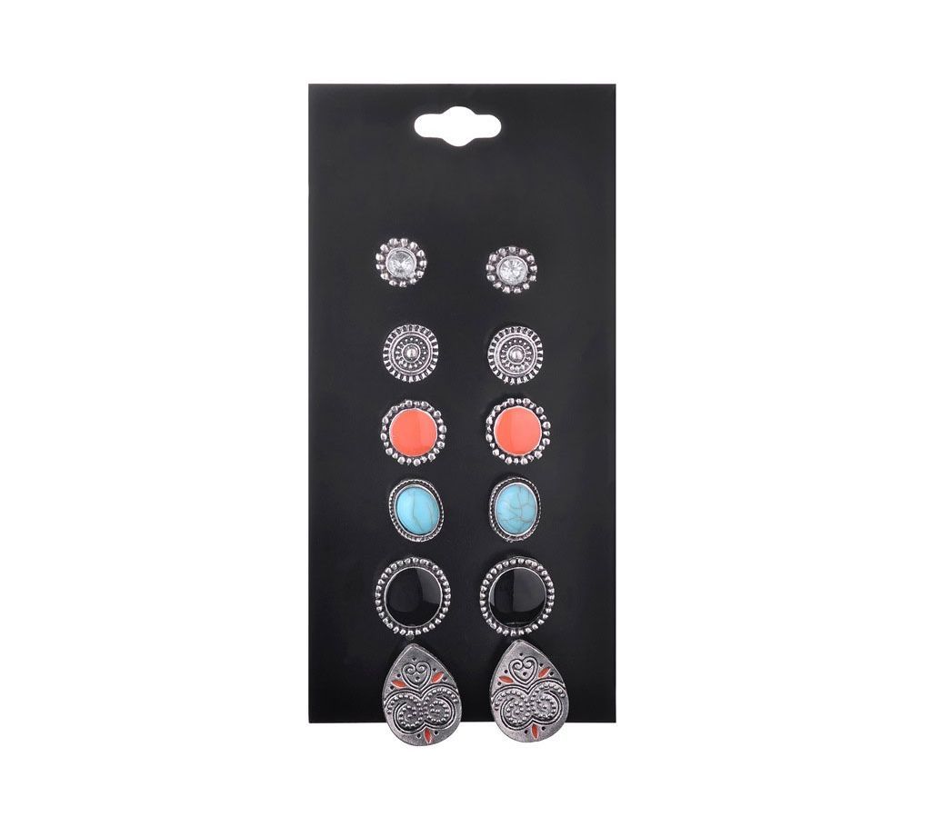 6Pairs Vintage Drip Crack Stone Earrings
