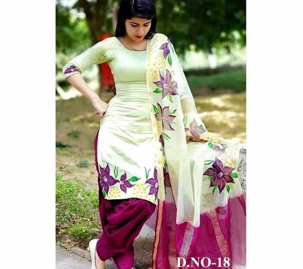 Latest Off White block Printed Salwar Kameez for Women-free size