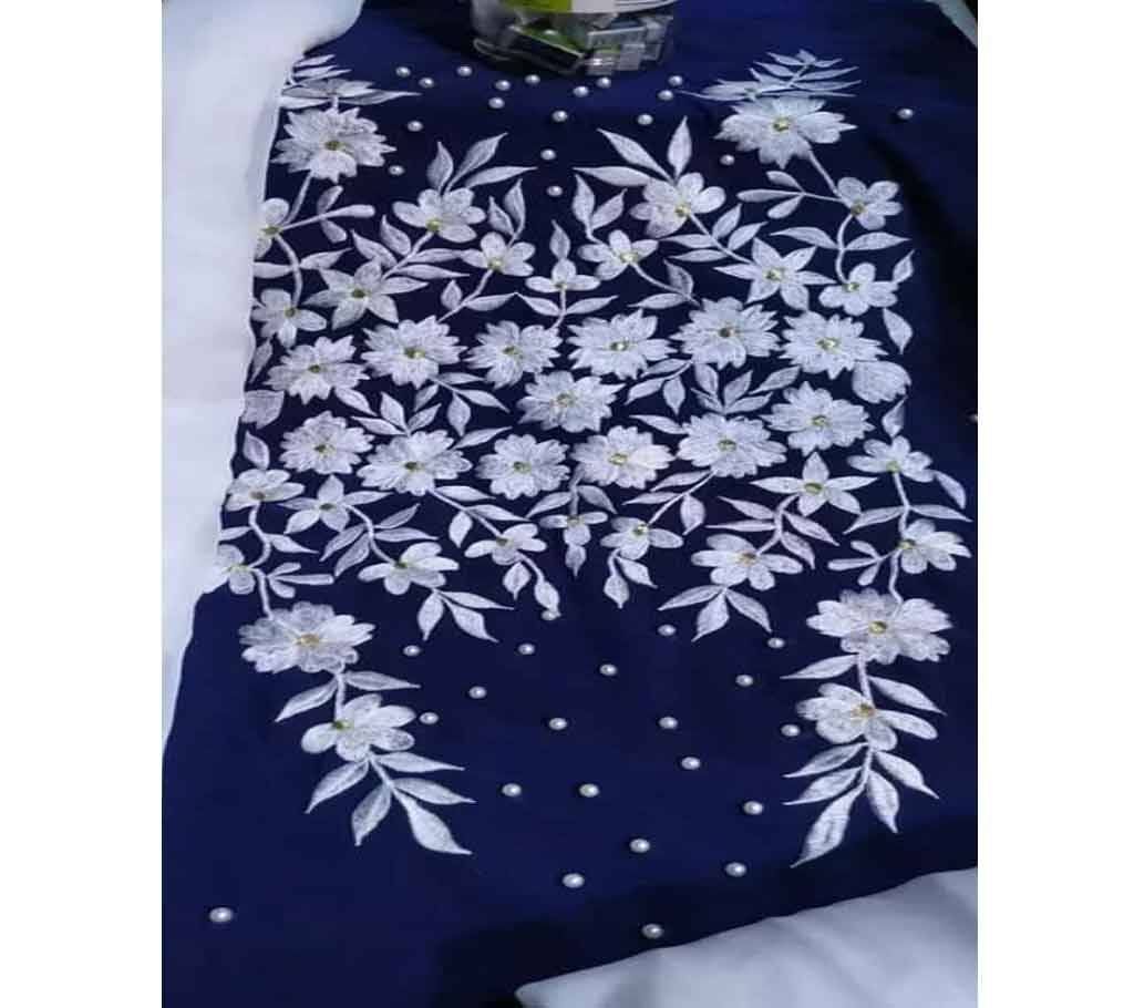 Unstitched embroidery work blue Color kameez for Women (1 piece)