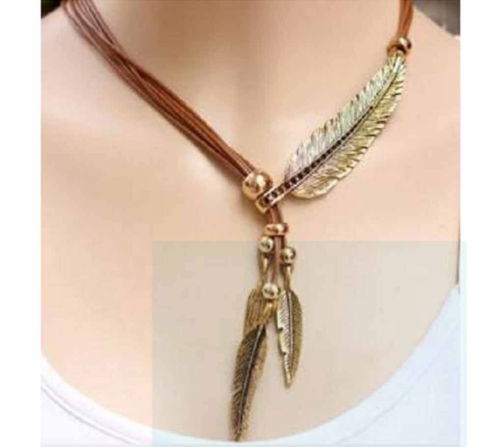 Rope Chain Feather Pattern Pendant Necklaces For Women Jewelry Collares Statement Necklace Fashion Bohemian Style
