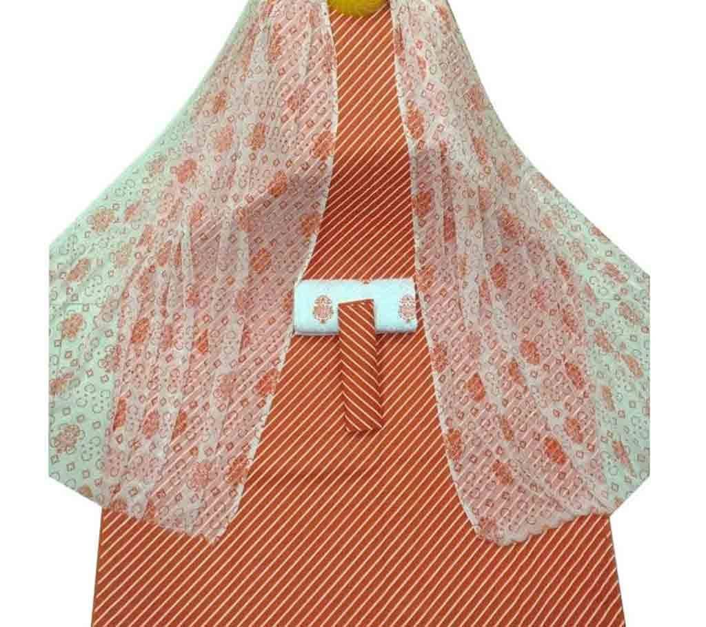 Orange Unstitched Skin Printed Cotton 3Piece