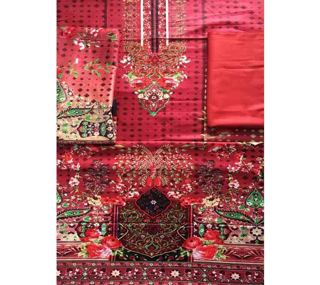 Unstitched Cotton Lawn 3Pcs-Red