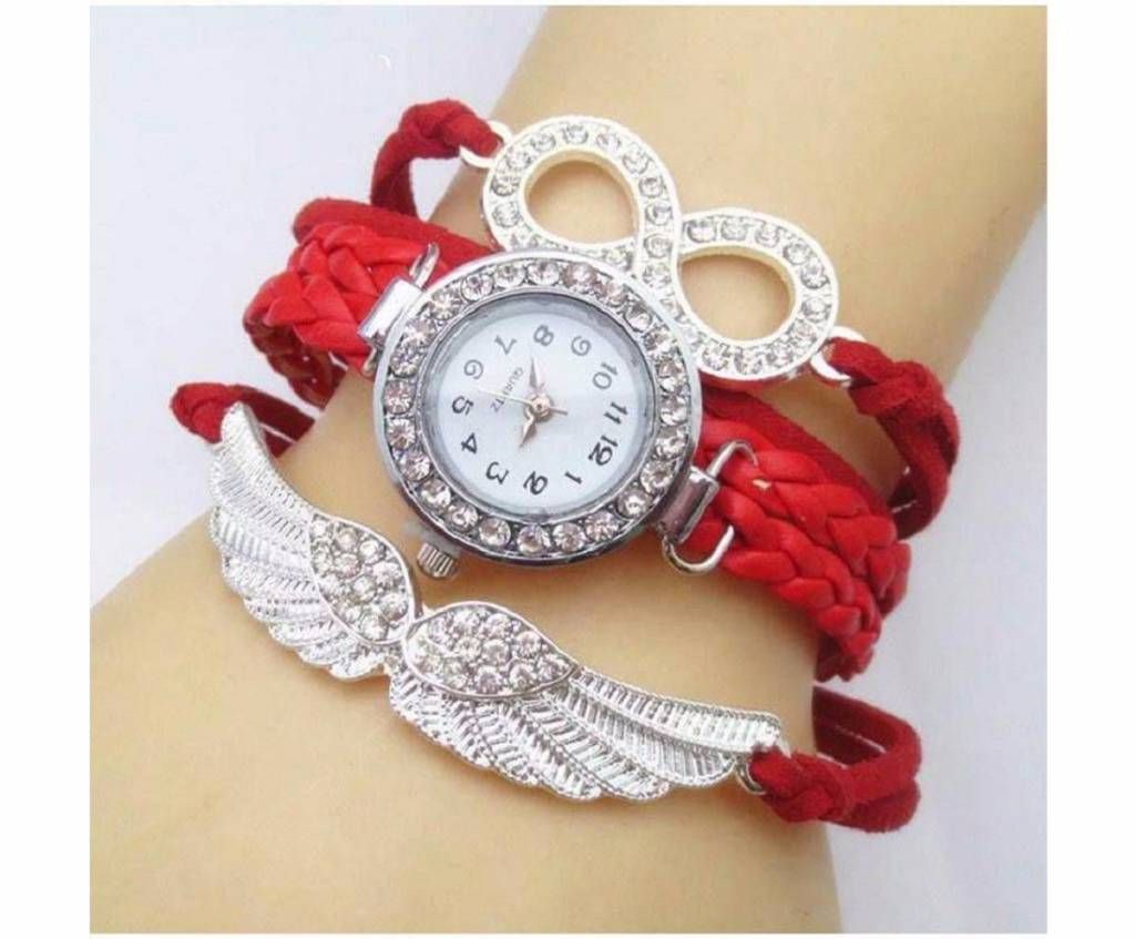 Bird Wings Ladies Bracelet Watch (Red)