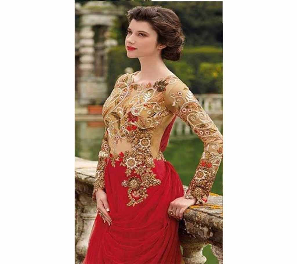 Unstitched Georgette Embroidery Gown 