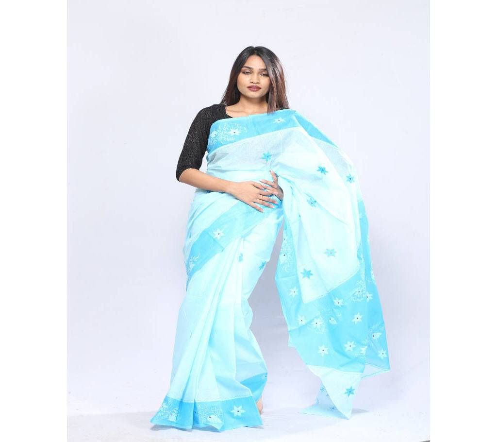 Hand Embroidery Saree - Light sky blue & Sky blue