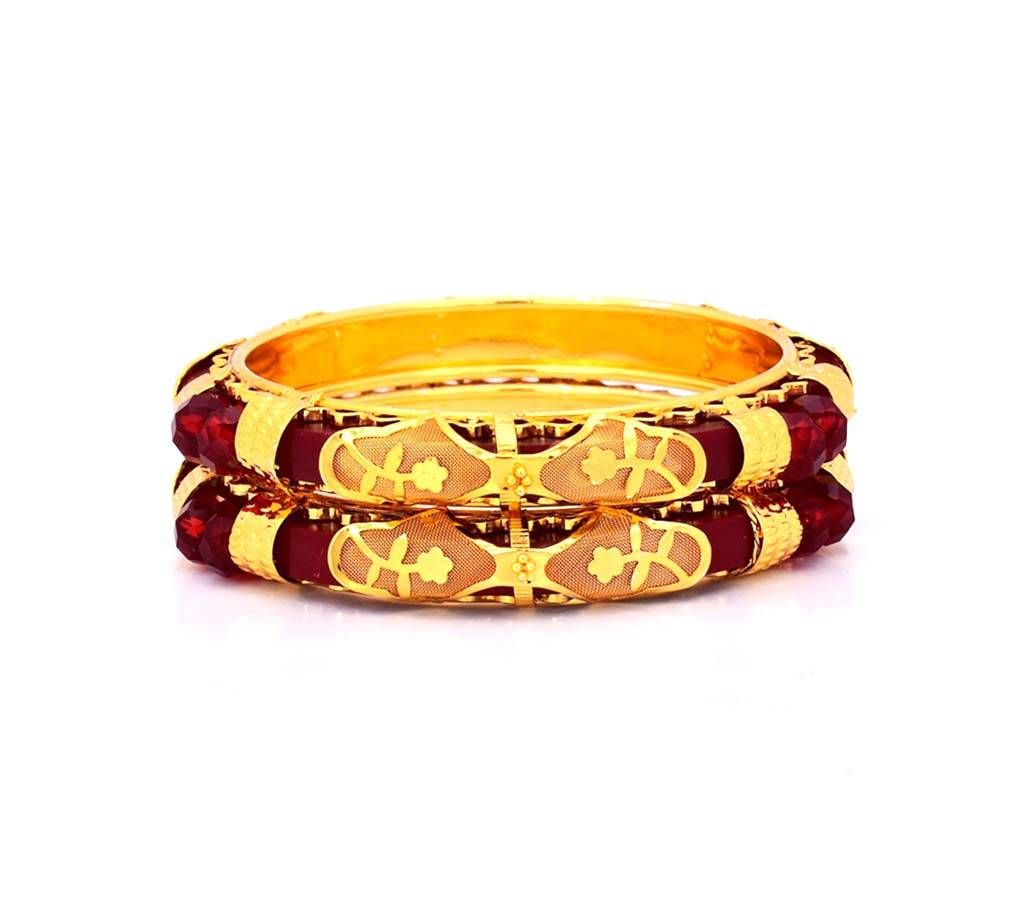 Indian Golden And Red Bangles For Women (2 pcs)
