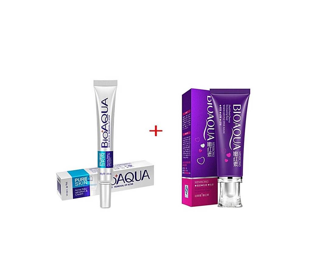 BIOAQUA Pack of 2 Pure Skin Acne Rejuvenation - 30ml and Shell Pink Cherry Cream - 30g