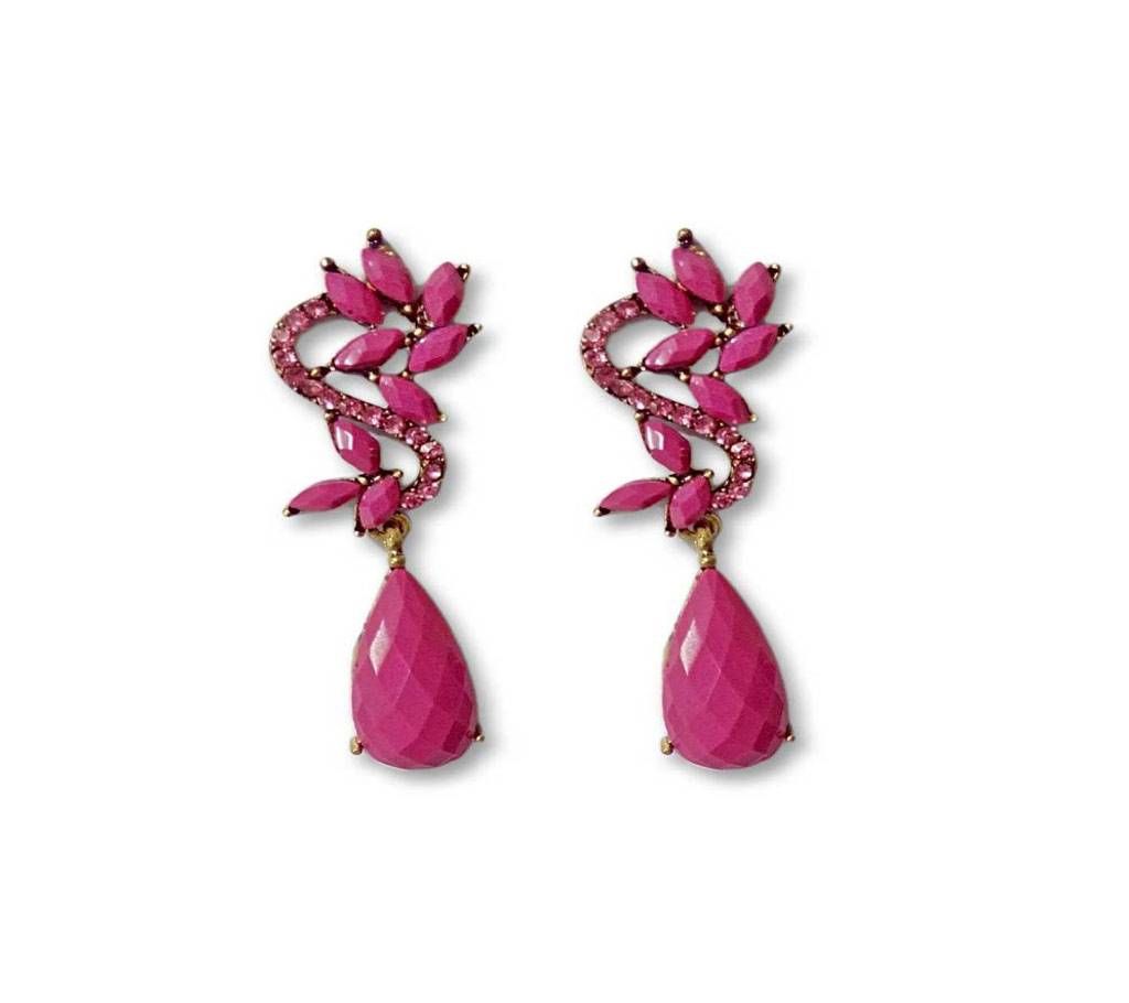 Magenta flower drop earring