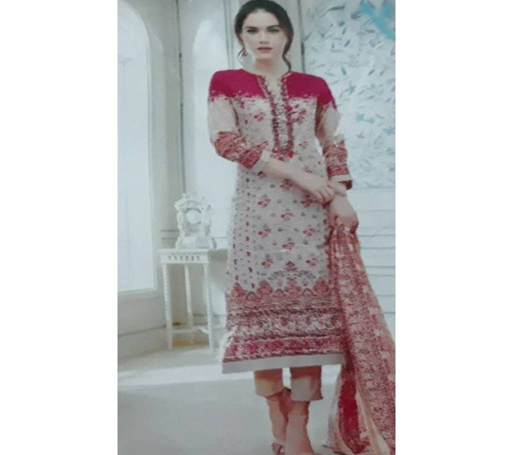 Un stitched mixed cotton with embroidery work three piece 