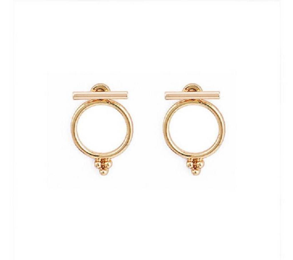 Women Alloy Circle Earrings Shiny Gold Rhinestone Dangle Earrings
