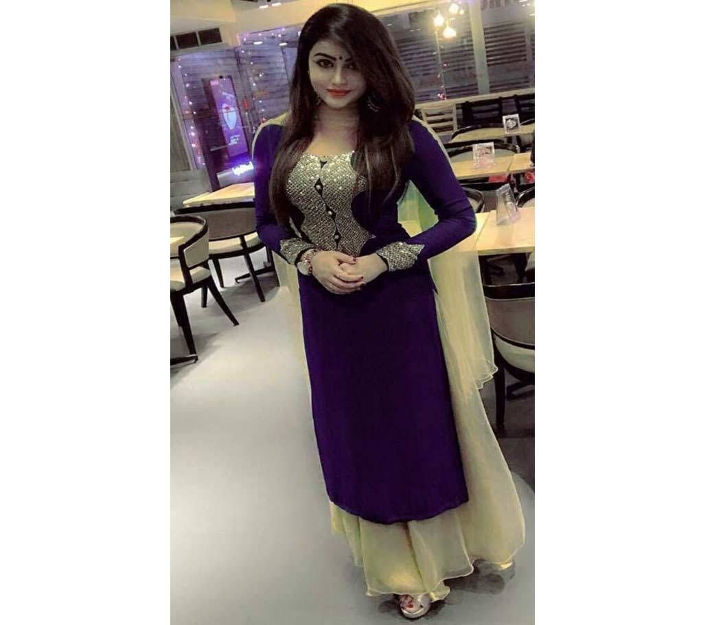 Un-stitched 3pc - India Catalog Bangladeshi Copy - Navy Blue and Cream - DNO2057A