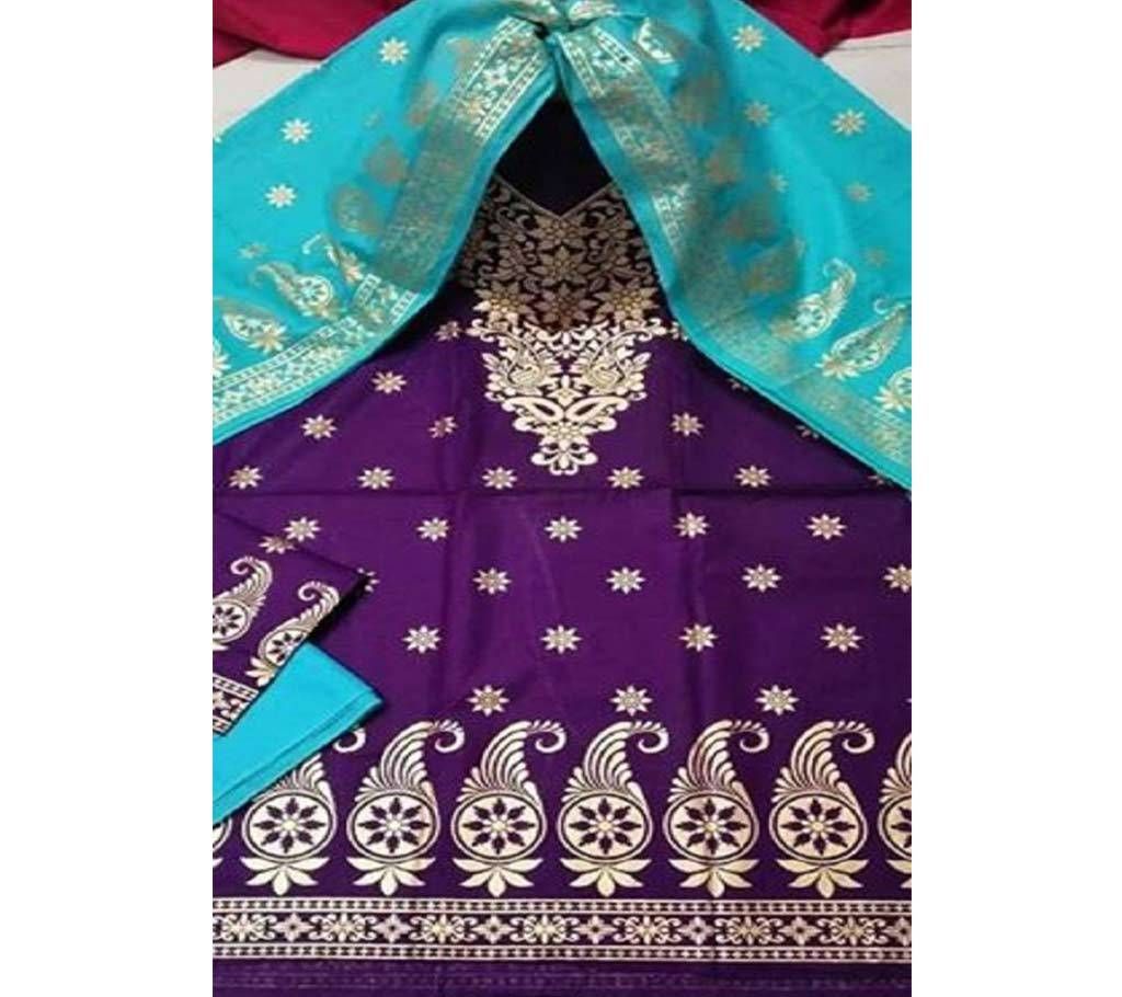 Un-stitched cotton screen printed three pcs