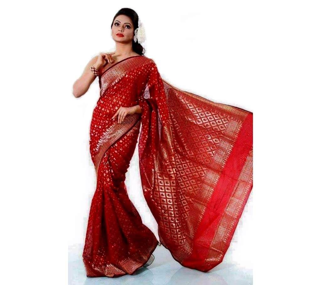 Red silk katan sharee