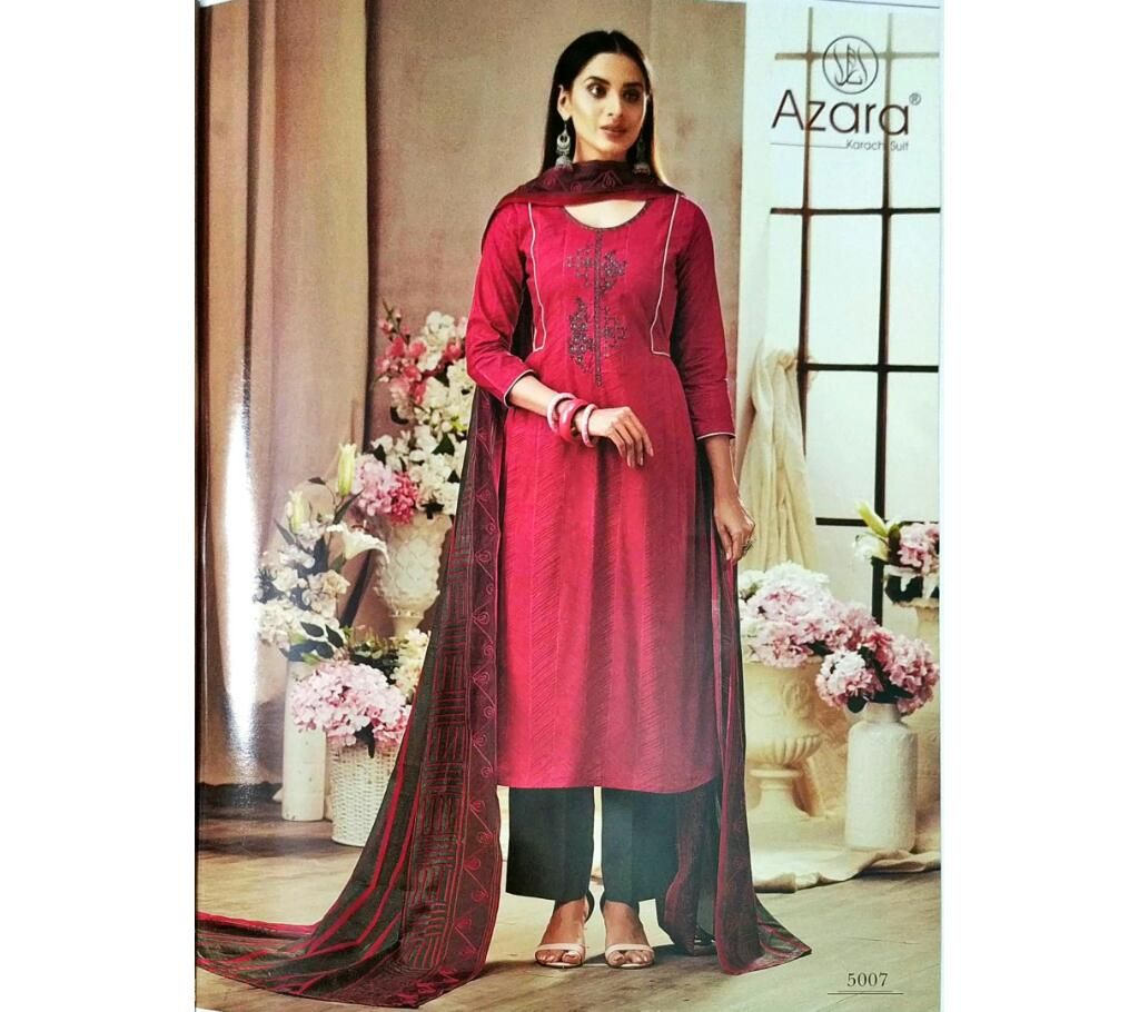 Karachi suits Azra Mussaret vol 5 Ruby pink with Ruby pink and Black Mix Orna and Black pajama 5007