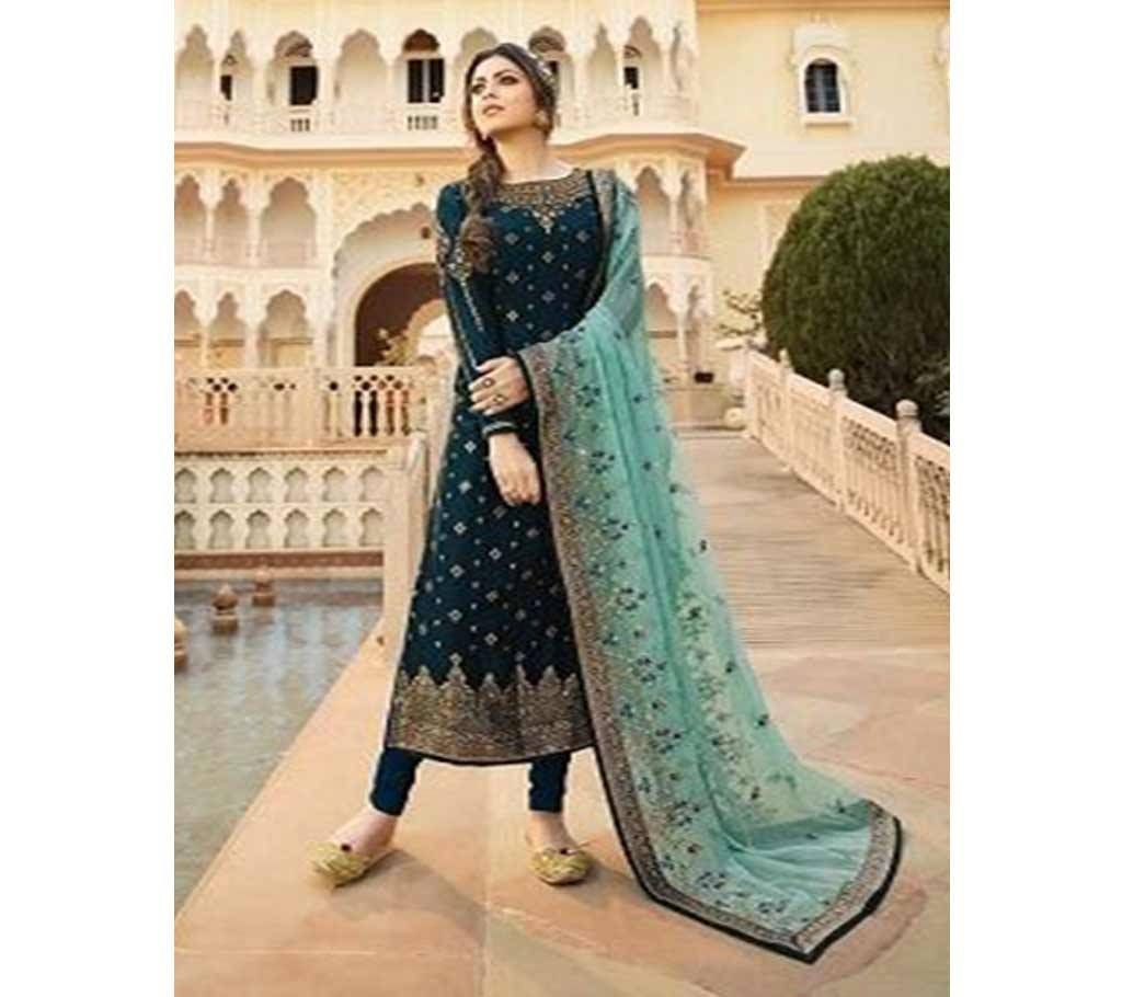 Unstitched Navy Blue Georgette Three Piece 