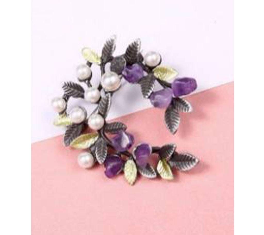 Vintage Natural Stone Pearl Branch Leaves Brooch