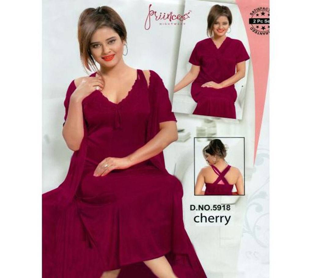 Fashionable Two Part Nighty-5918 Cherry