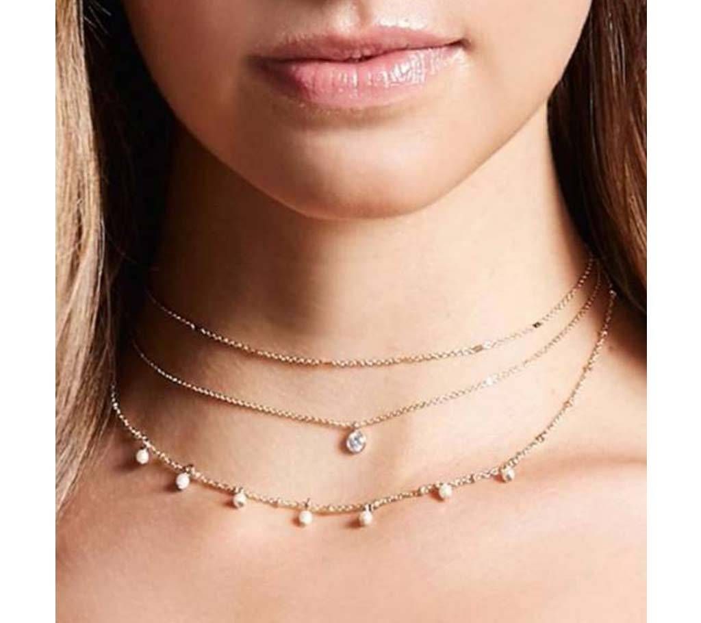 Multilayer Crystal Pearl Pendant Chain Necklaces