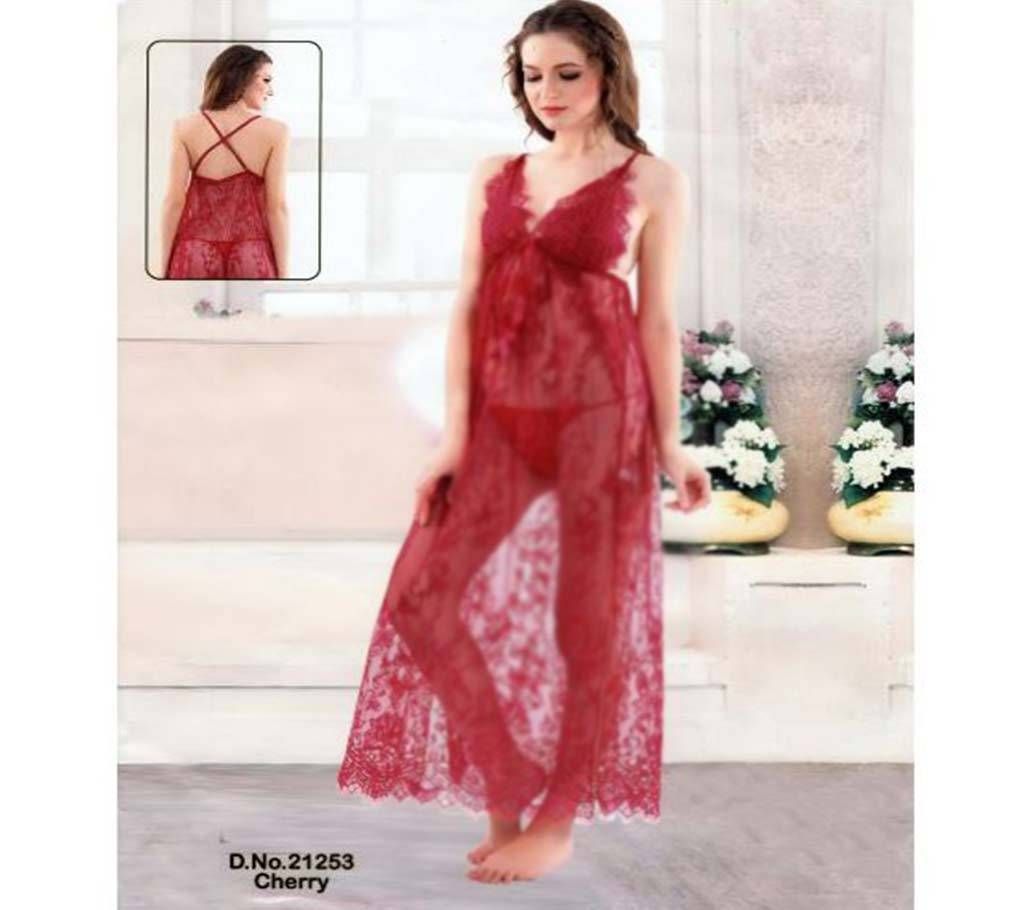 Fashionable Short Nighty-21253 Cherry