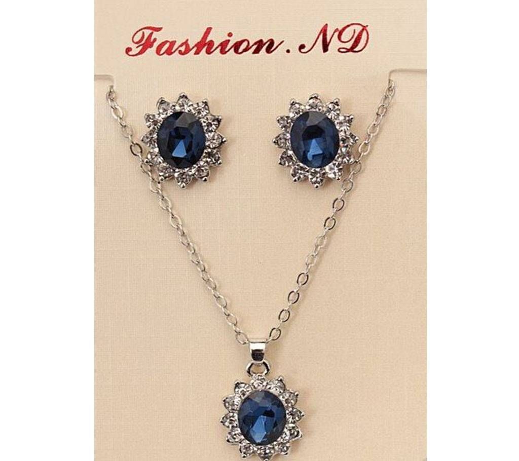 set The New High-grade Navy Blue Suit, Blue Royal Princess Same Paragraph Imitation Gemstones Necklace Set Wholesale