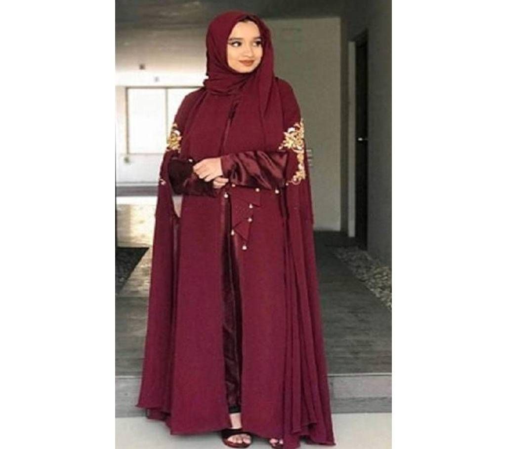 Maroon Shamu-Silk Borka For Women