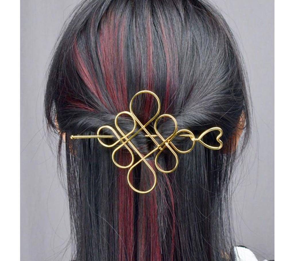 Classic Heart Hairpin Knot Hollow Flower-Golden