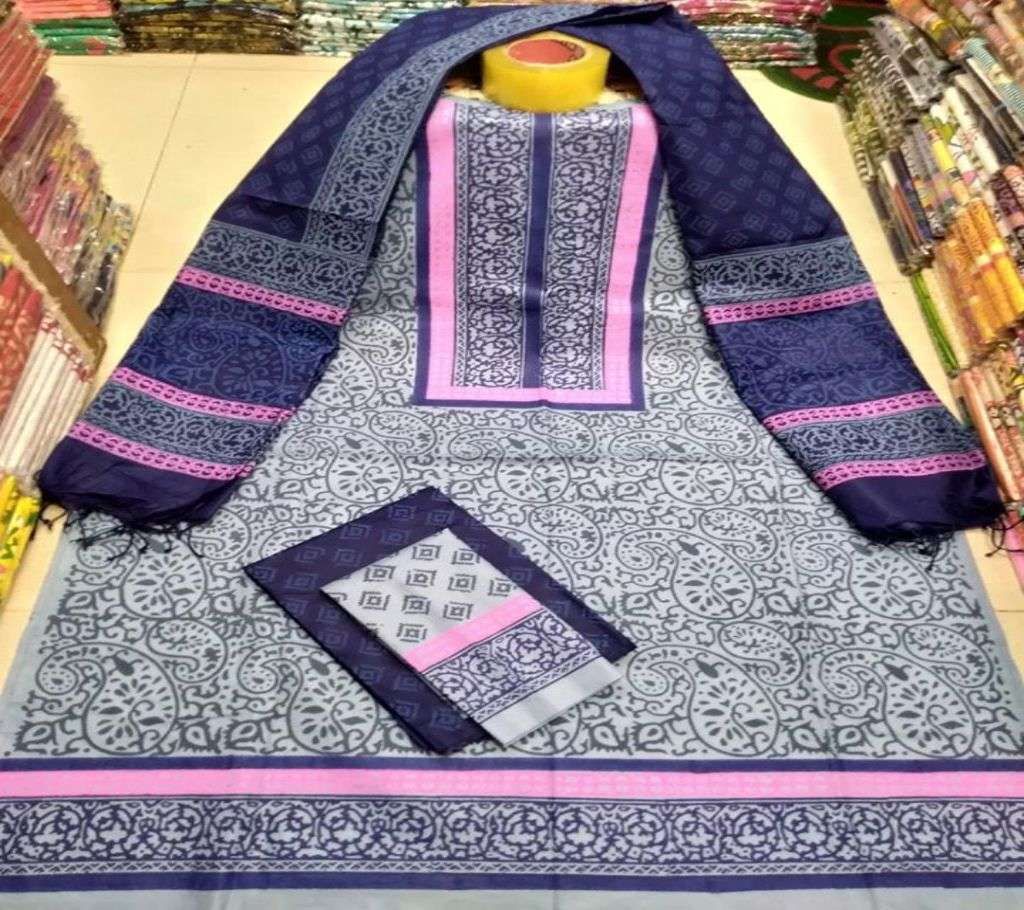 UnStitched Deshi Cotton Block Three Piece