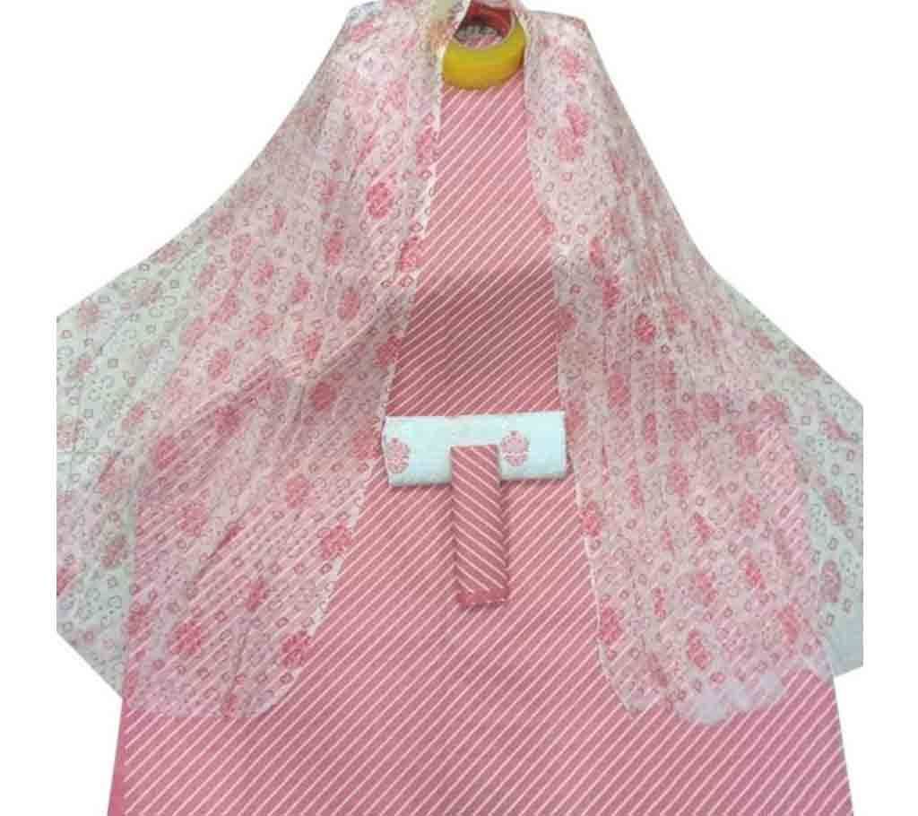 Pink Unstitched Skin Printed Cotton 3Piece