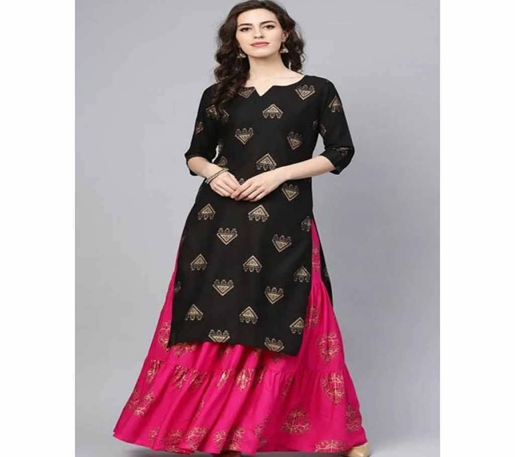 Unstitched Cotton 2Pcs-Black & Pink