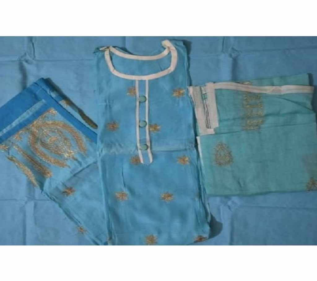 Unstitched China Cotton Three Piece- Blue 01