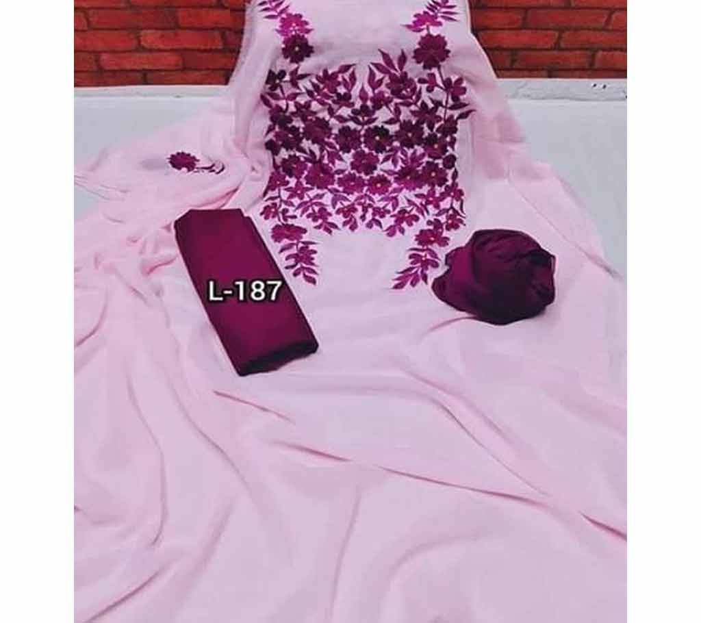 Semi Stitched Indian Weightless Georgette -embroidery 3 Piece For Women-20 