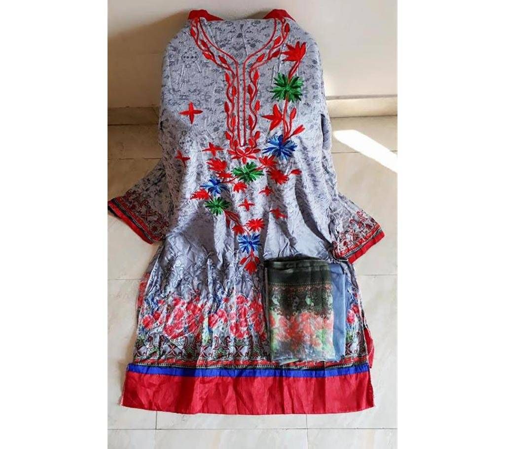 Un stitched linen three piece 