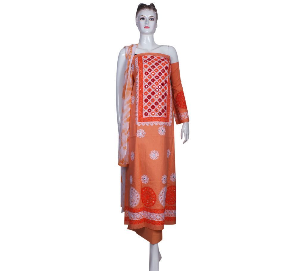 Unstithced block printed cotton three pc