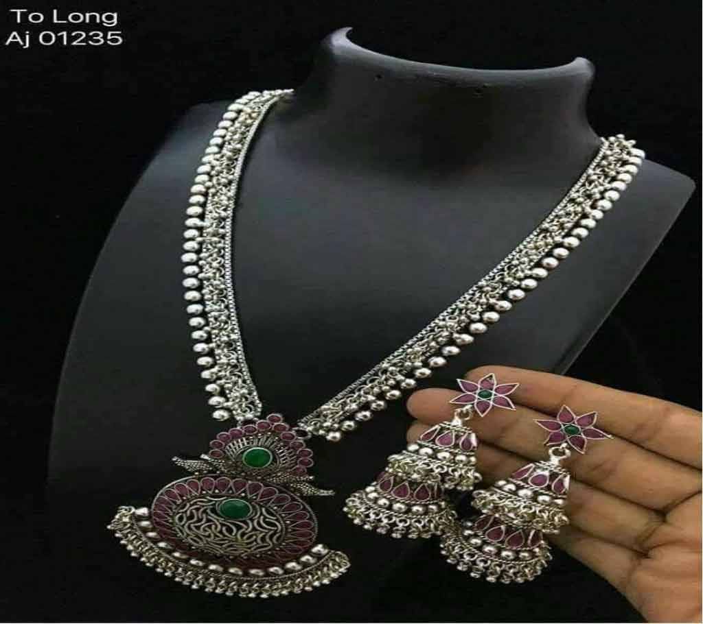 Indian Joypuri 1st Grade Silver Oxidized Necklace Set