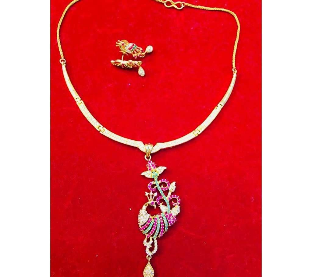 Indian Peacock Pendant With Earrings 