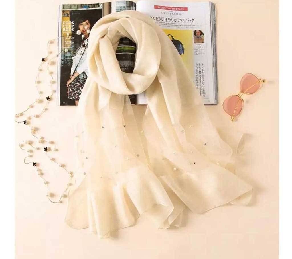 Cream White Cotton with Pearls Hijab for Women