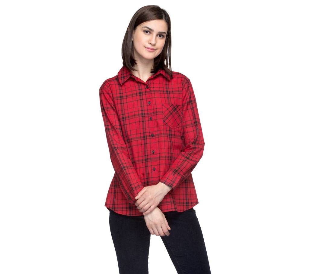 One Femme Women's Cotton Plaid Full- Sleeve Shirt (by One Femme - OFTPF019RDOO016O) - X-Small