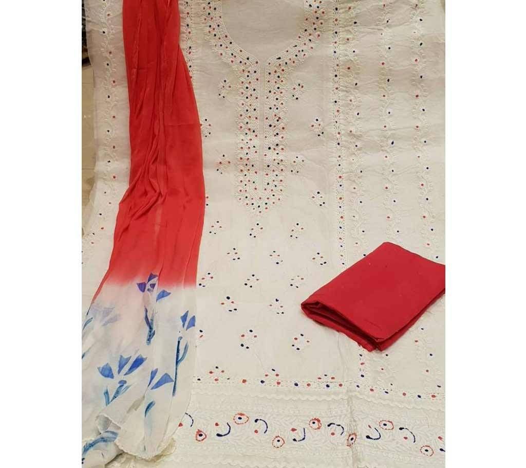 Unstitched Organdi Top Thread Three Piece 